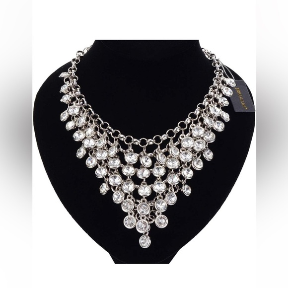 Jerollin Jewelry - Vintage Crystal Rhinestone Chain Choker Collar Bib Pendant Statement Necklace